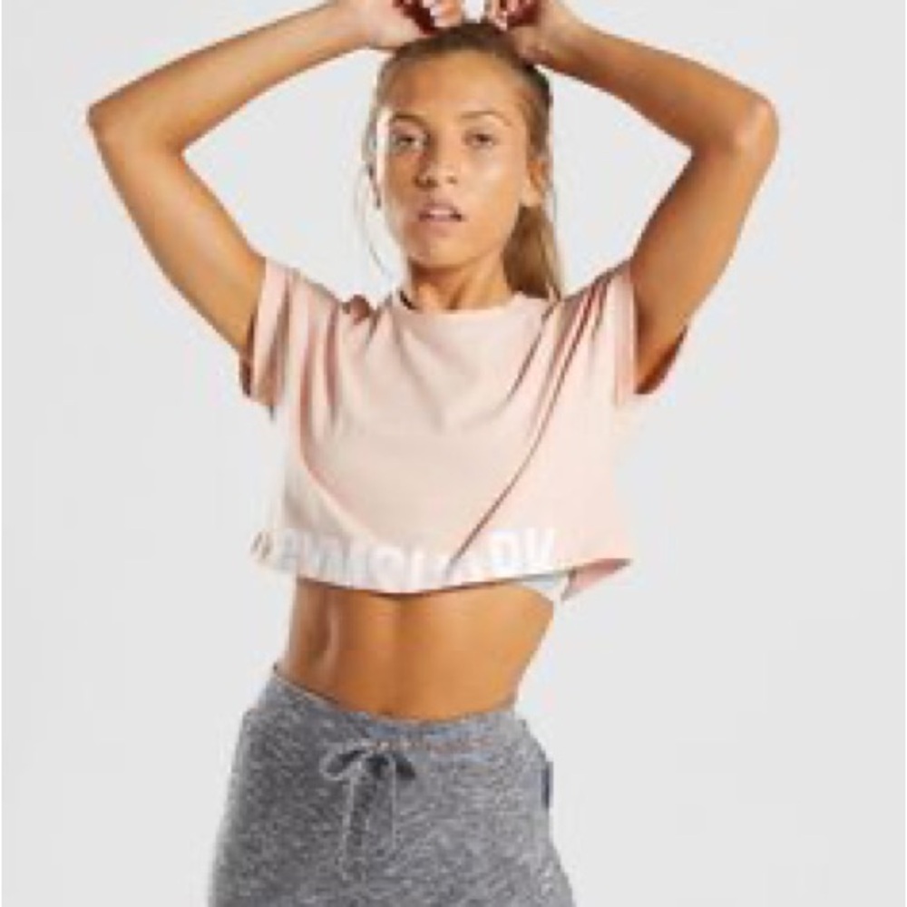 Gymshark FRACTION CROP TOP Pebble Pink Size Small